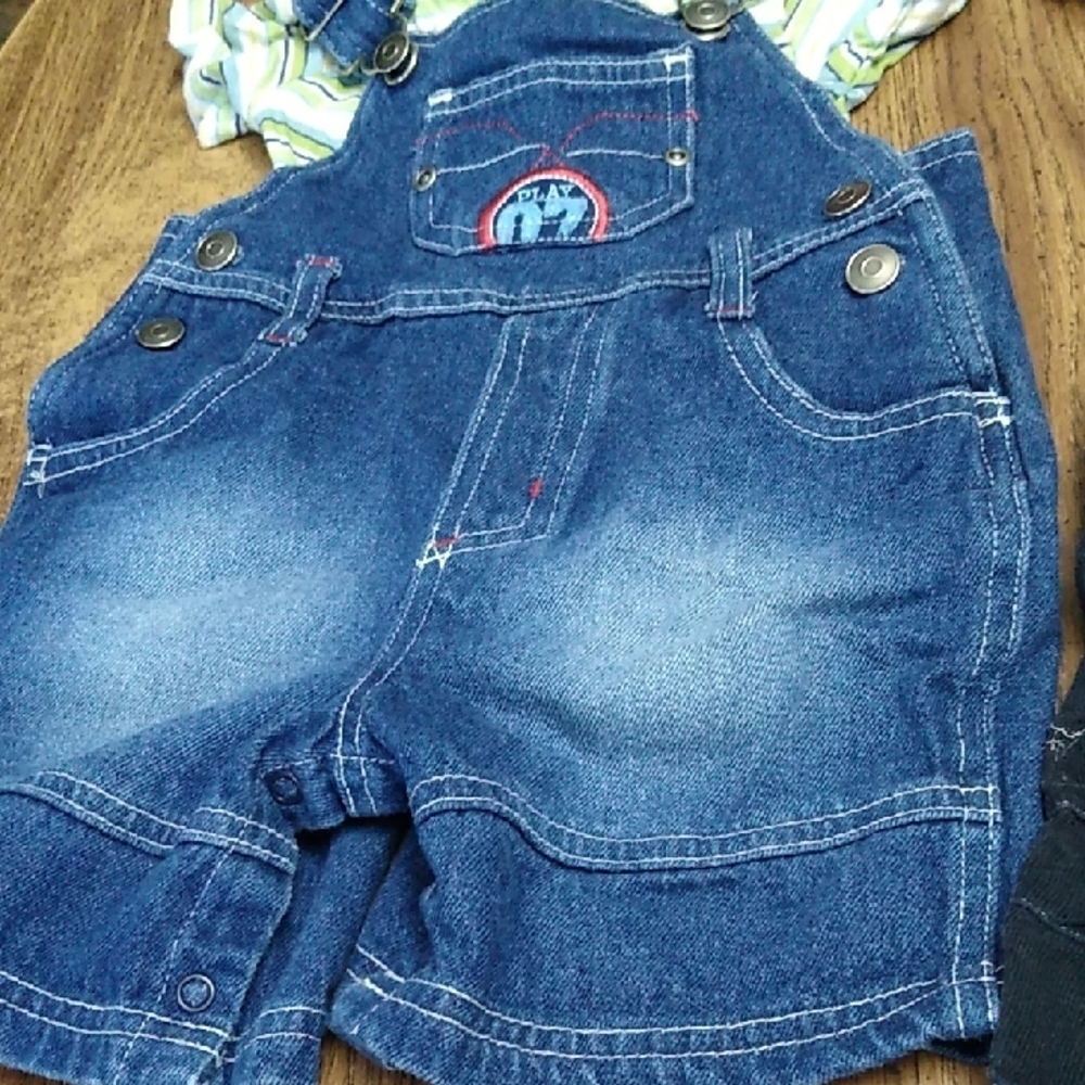 Medium Blue Denim Overalls with Adjustable Straps and Bib Front